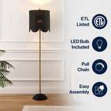 Joel 63.5" Coastal Bohemian Scallop Shade Rattan/Metal LED Floor Lamp with Pull Chain