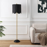 Joel 63.5" Coastal Bohemian Scallop Shade Rattan/Metal LED Floor Lamp with Pull Chain