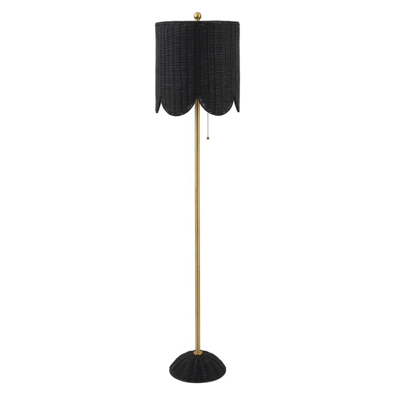 Joel 63.5" Coastal Bohemian Scallop Shade Rattan/Metal LED Floor Lamp with Pull Chain