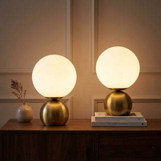 Fatima 9.5 in. Modern Minimalist Metal Rechargeable Integrated Dimmable LED Table Lamp with Touch Sensor Brass Gold/White (Set of 2) – AI-ON