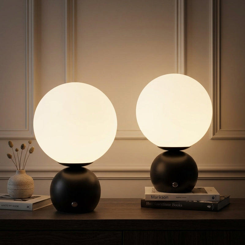 Fatima 9.5 in. Modern Minimalist Metal Rechargeable Integrated Dimmable LED Table Lamp with Touch Sensor Matte Black/White (Set of 2) – AI-ON