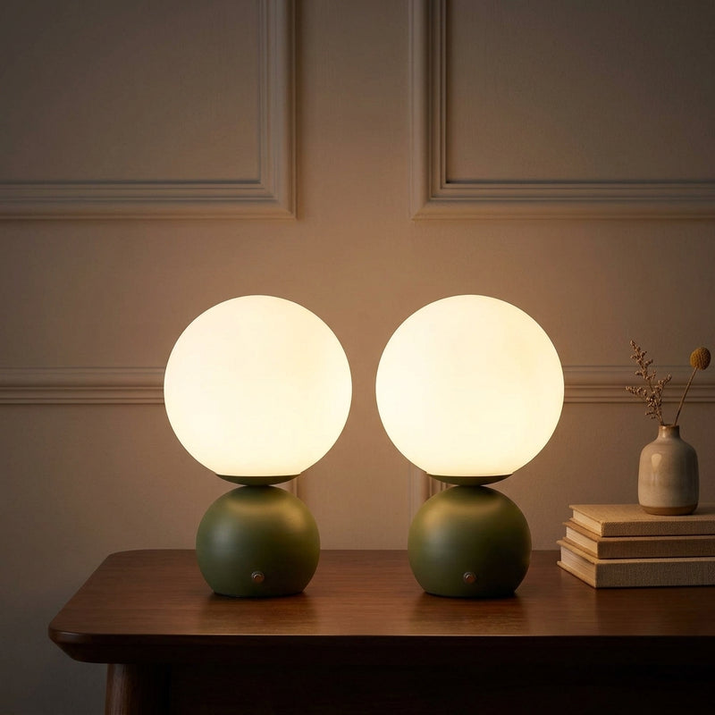 Fatima 9.5 in. Modern Minimalist Metal Rechargeable Integrated Dimmable LED Table Lamp with Touch Sensor Matte Olive Green/White (Set of 2) – AI-ON
