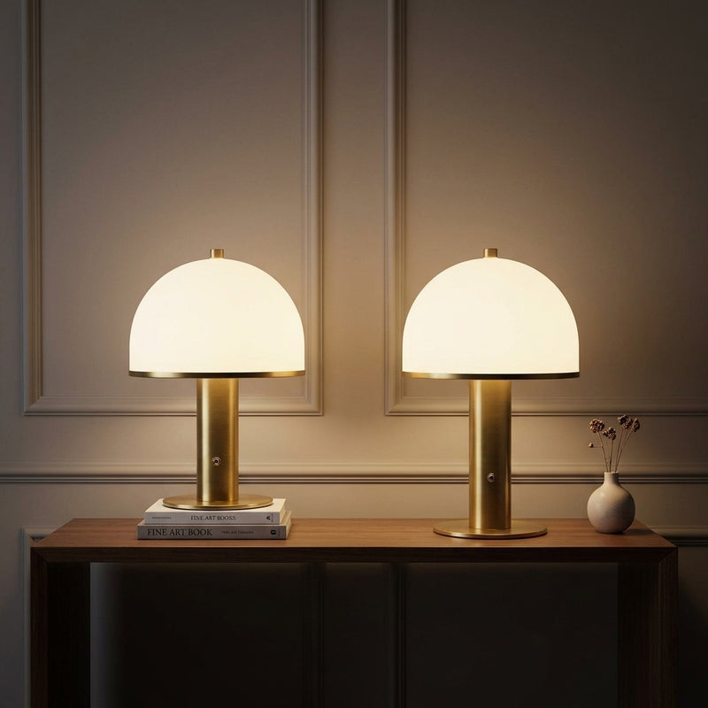 Imani 12.3 in. Modern Metal Rechargeable Integrated Dimmable LED Table Lamp with Touch Sensor Brass Gold/White (Set of 2) – AI-ON