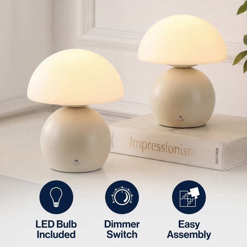Kanya 7.3 in. Modern Minimalist Metal and Glass Rechargeable Integrated Touch Sensor Dimmable LED Table Lamp