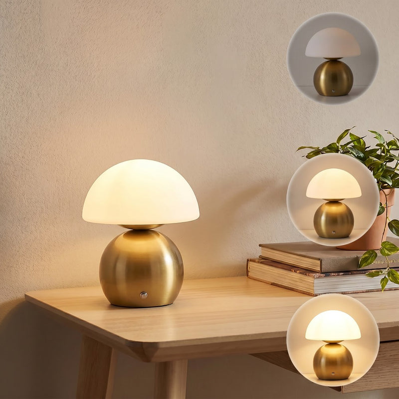 Kanya 7.3 in. Modern Minimalist Metal and Glass Rechargeable Integrated Touch Sensor Dimmable LED Table Lamp