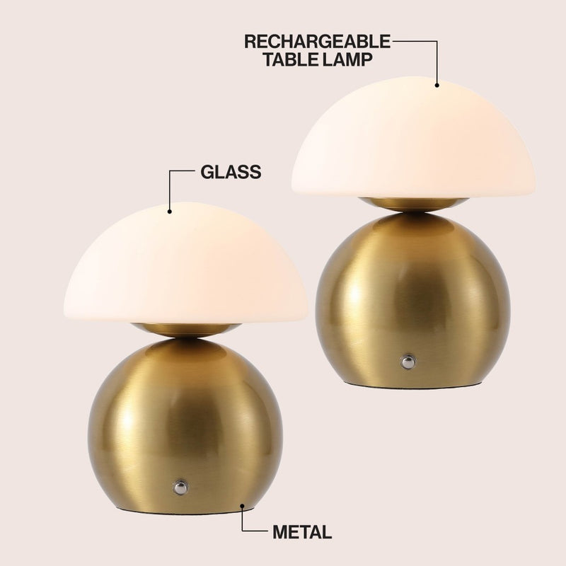Kanya 7.3 in. Modern Minimalist Metal and Glass Rechargeable Integrated Touch Sensor Dimmable LED Table Lamp