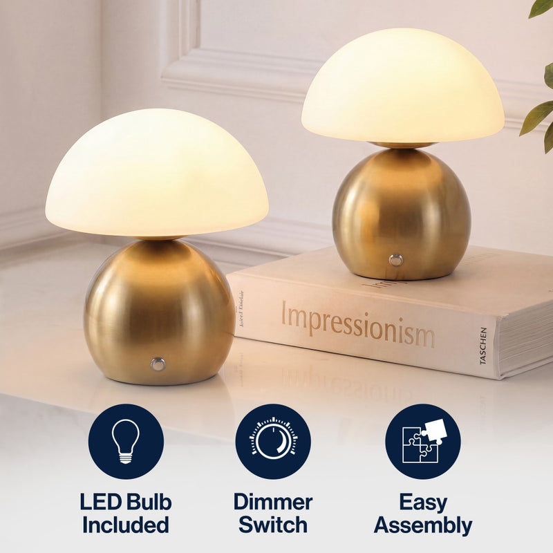 Kanya 7.3 in. Modern Minimalist Metal and Glass Rechargeable Integrated Touch Sensor Dimmable LED Table Lamp