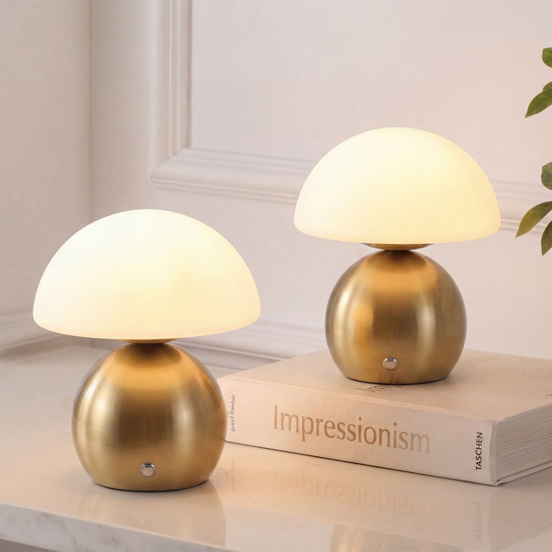 Kanya 7.3 in. Modern Minimalist Metal and Glass Rechargeable Integrated Touch Sensor Dimmable LED Table Lamp
