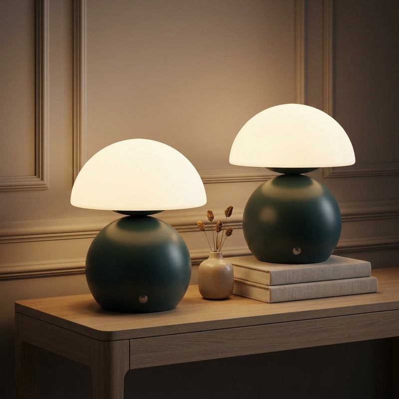 Kanya 7.3 in. Modern Minimalist Metal and Glass Rechargeable Integrated Touch Sensor Dimmable LED Table Lamp Matte Dark Teal/White (Set of 2) – AI-ON