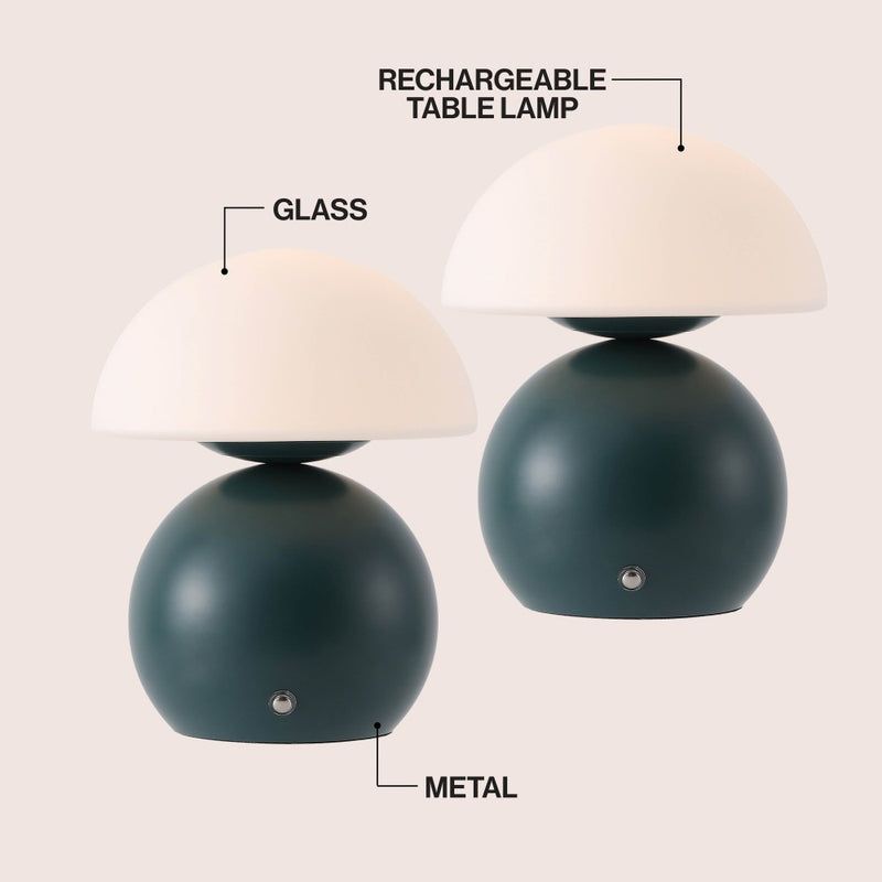 Kanya 7.3 in. Modern Minimalist Metal and Glass Rechargeable Integrated Touch Sensor Dimmable LED Table Lamp