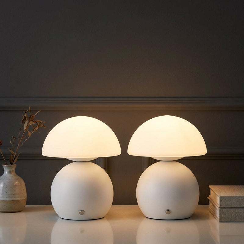 Kanya 7.3 in. Modern Minimalist Metal and Glass Rechargeable Integrated Touch Sensor Dimmable LED Table Lamp Matte White (Set of 2) – AI-ON