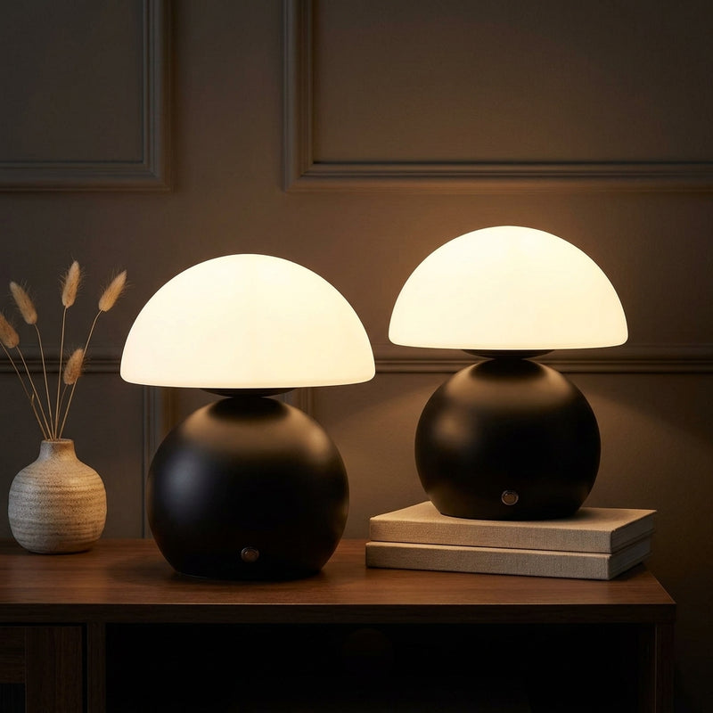 Kanya 7.3 in. Modern Minimalist Metal and Glass Rechargeable Integrated Touch Sensor Dimmable LED Table Lamp Matte Black/White (Set of 2) – AI-ON