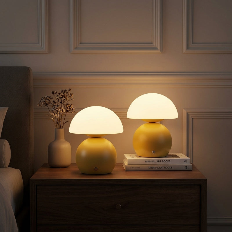 Kanya 7.3 in. Modern Minimalist Metal and Glass Rechargeable Integrated Touch Sensor Dimmable LED Table Lamp Matte Yellow/White (Set of 2) – AI-ON