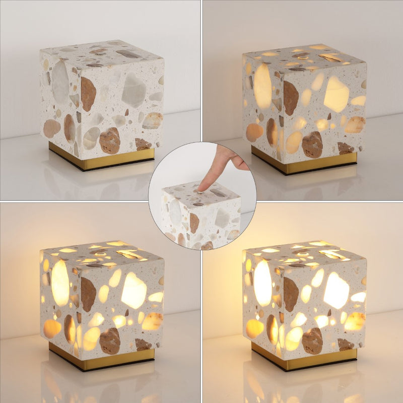 Lara 4.63" Modern Glam Terrazzo Rechargeable/Cordless Dimmable Integrated LED Mini Table Lamp with Touch Sensor Set 2
