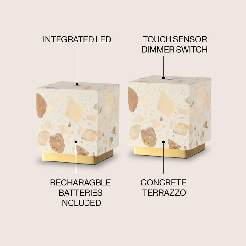 Lara 4.63" Modern Glam Terrazzo Rechargeable/Cordless Dimmable Integrated LED Mini Table Lamp with Touch Sensor Set 2