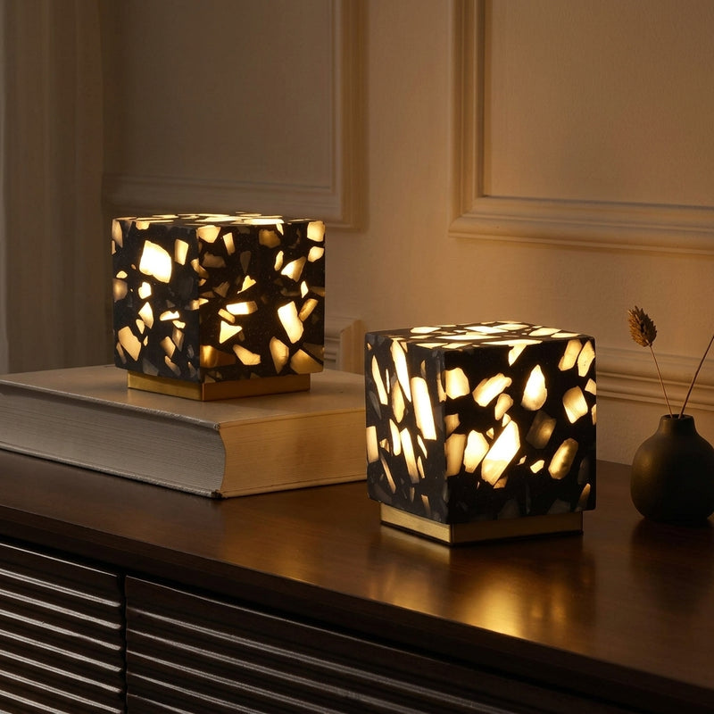 Lara 4.63" Modern Glam Terrazzo Rechargeable/Cordless Dimmable Integrated LED Mini Table Lamp with Touch Sensor Set 2 Black/Brass Gold (Set of 2) – AI-ON