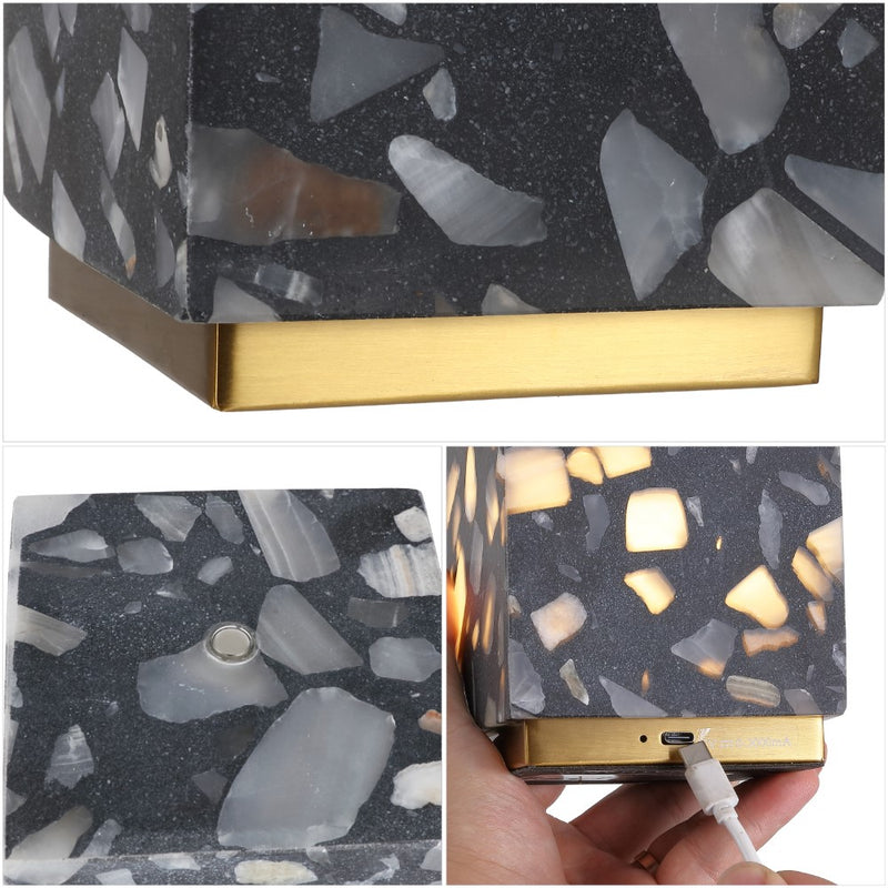 Lara 4.63" Modern Glam Terrazzo Rechargeable/Cordless Dimmable Integrated LED Mini Table Lamp with Touch Sensor Set 2