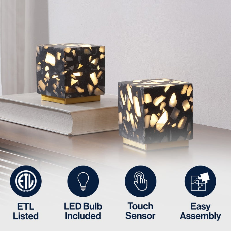 Lara 4.63" Modern Glam Terrazzo Rechargeable/Cordless Dimmable Integrated LED Mini Table Lamp with Touch Sensor Set 2