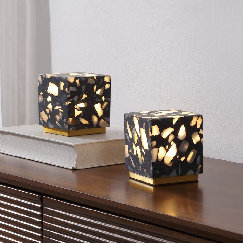 Lara 4.63" Modern Glam Terrazzo Rechargeable/Cordless Dimmable Integrated LED Mini Table Lamp with Touch Sensor Set 2