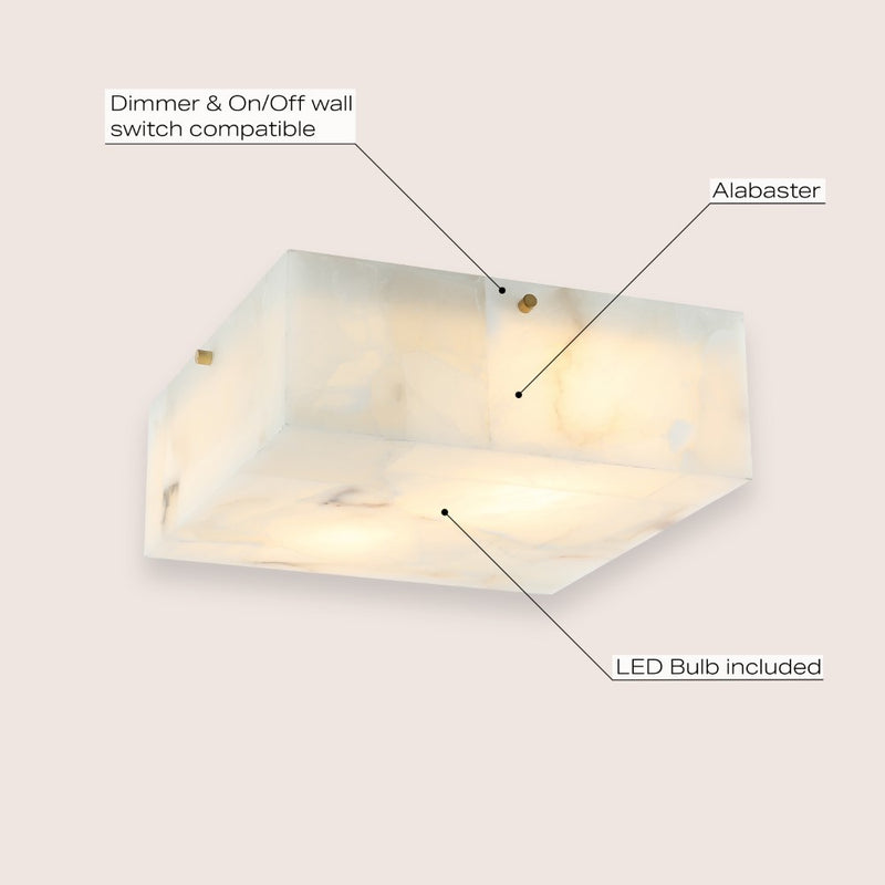 Giulia 13" 2-Light Modern Contemporary Alabaster/Iron Square LED Flush Mount