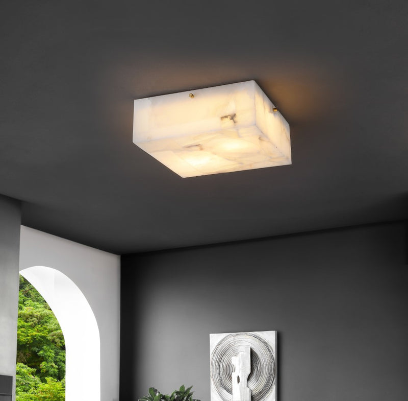 Giulia 13" 2-Light Modern Contemporary Alabaster/Iron Square LED Flush Mount
