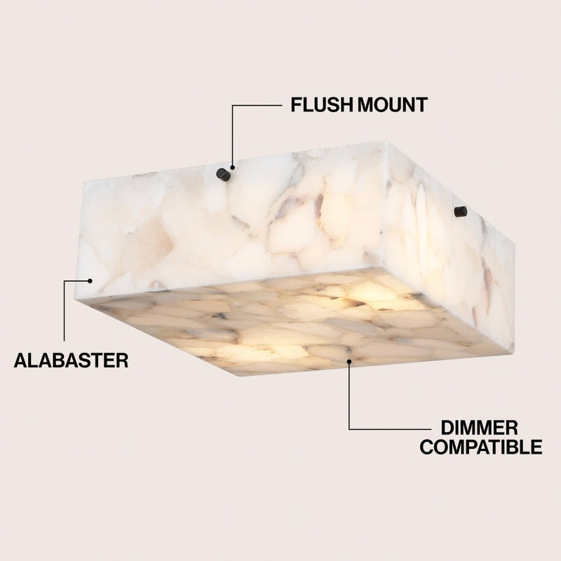 Giulia 13" 2-Light Modern Contemporary Alabaster/Iron Square LED Flush Mount