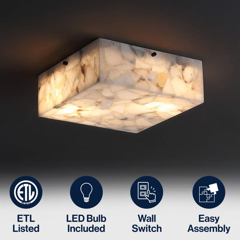 Giulia 13" 2-Light Modern Contemporary Alabaster/Iron Square LED Flush Mount