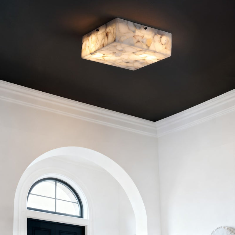 Giulia 13" 2-Light Modern Contemporary Alabaster/Iron Square LED Flush Mount