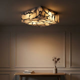 Giulia 13" 2-Light Modern Contemporary Alabaster/Iron Square LED Flush Mount White and Black Marbling/Black – AI-ON