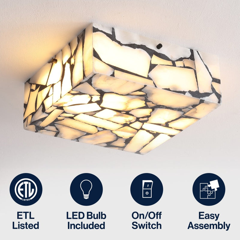 Giulia 13" 2-Light Modern Contemporary Alabaster/Iron Square LED Flush Mount