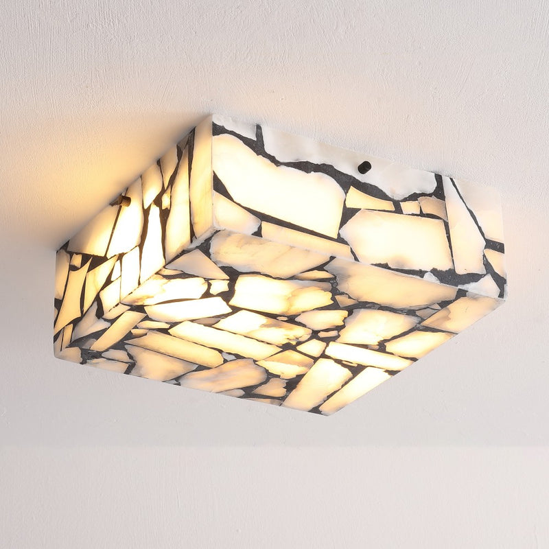 Giulia 13" 2-Light Modern Contemporary Alabaster/Iron Square LED Flush Mount