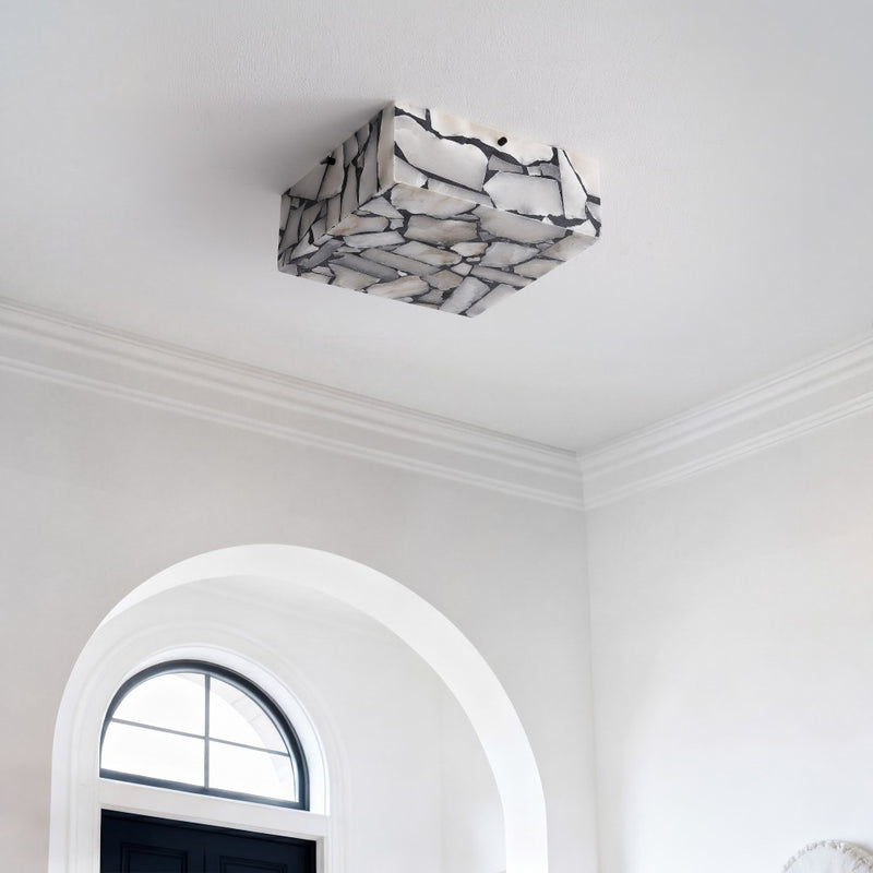 Giulia 13" 2-Light Modern Contemporary Alabaster/Iron Square LED Flush Mount