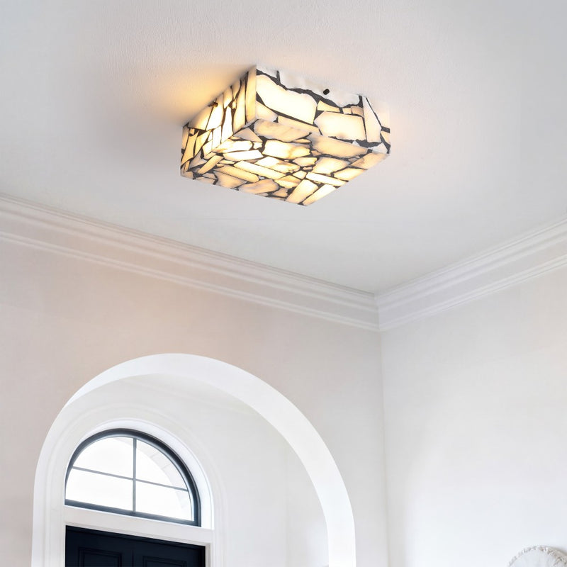 Giulia 13" 2-Light Modern Contemporary Alabaster/Iron Square LED Flush Mount