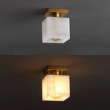Alessia 1-Light Modern Contemporary Alabaster/Iron Cube LED Semi Flush Mount