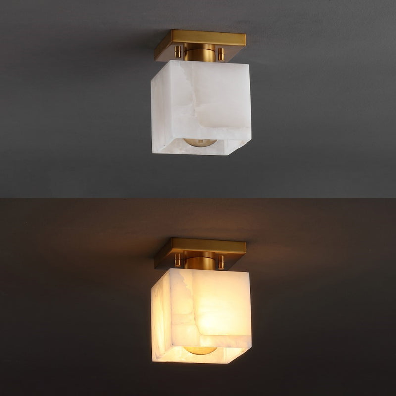 Alessia 1-Light Modern Contemporary Alabaster/Iron Cube LED Semi Flush Mount