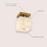 Alessia 1-Light Modern Contemporary Alabaster/Iron Cube LED Semi Flush Mount