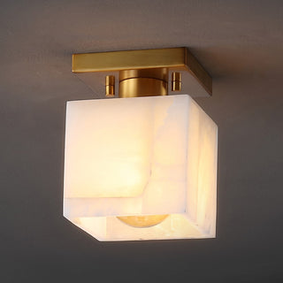 Alessia 1-Light Modern Contemporary Alabaster/Iron Cube LED Semi Flush Mount