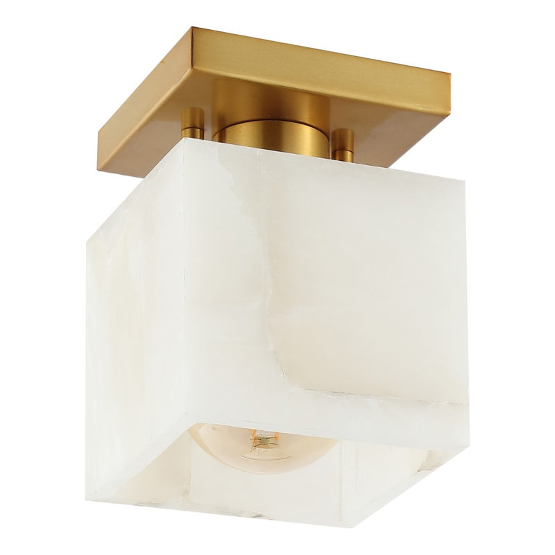 Alessia 1-Light Modern Contemporary Alabaster/Iron Cube LED Semi Flush Mount