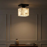 Alessia 1-Light Modern Contemporary Alabaster/Iron Cube LED Semi Flush Mount White Marbling/Black / 5'' – AI-ON