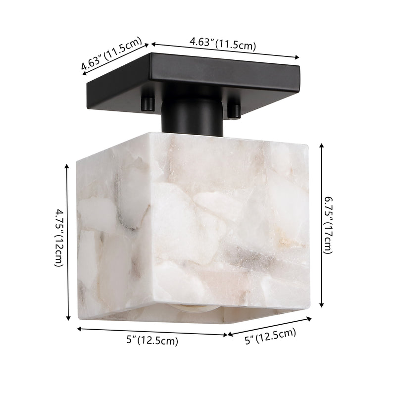 Alessia 1-Light Modern Contemporary Alabaster/Iron Cube LED Semi Flush Mount