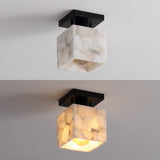 Alessia 1-Light Modern Contemporary Alabaster/Iron Cube LED Semi Flush Mount