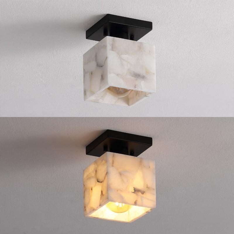 Alessia 1-Light Modern Contemporary Alabaster/Iron Cube LED Semi Flush Mount