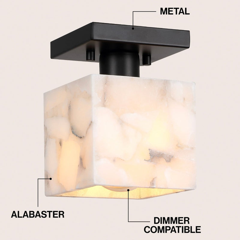 Alessia 1-Light Modern Contemporary Alabaster/Iron Cube LED Semi Flush Mount