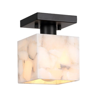 Alessia 1-Light Modern Contemporary Alabaster/Iron Cube LED Semi Flush Mount