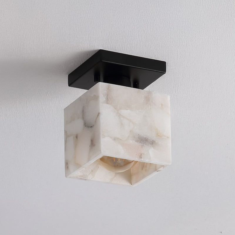 Alessia 1-Light Modern Contemporary Alabaster/Iron Cube LED Semi Flush Mount