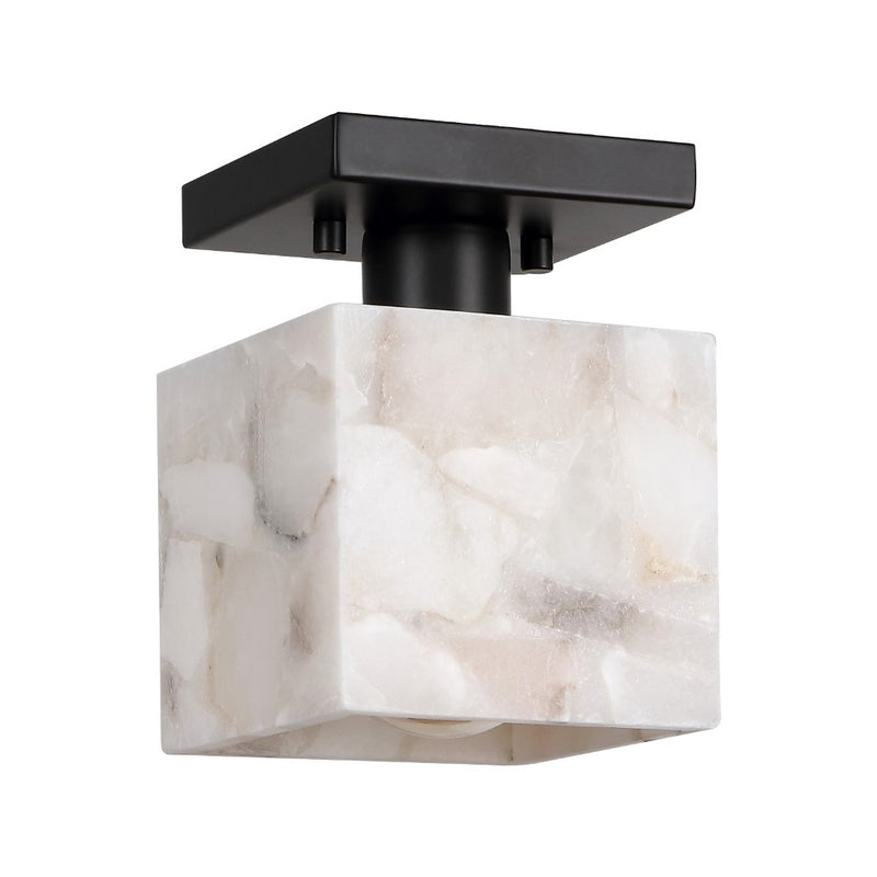 Alessia 1-Light Modern Contemporary Alabaster/Iron Cube LED Semi Flush Mount