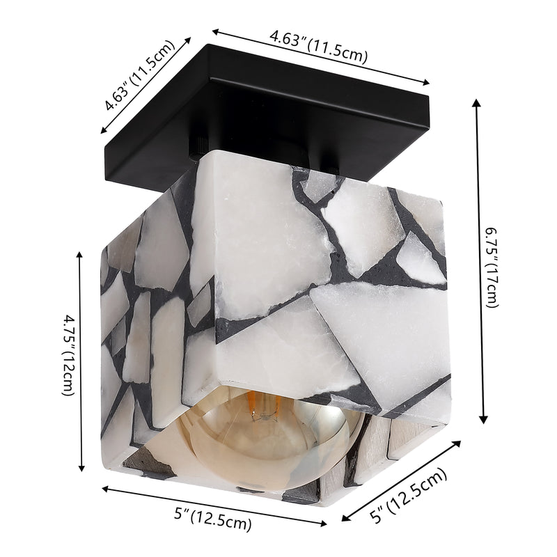 Alessia 1-Light Modern Contemporary Alabaster/Iron Cube LED Semi Flush Mount