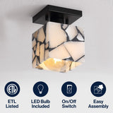 Alessia 1-Light Modern Contemporary Alabaster/Iron Cube LED Semi Flush Mount