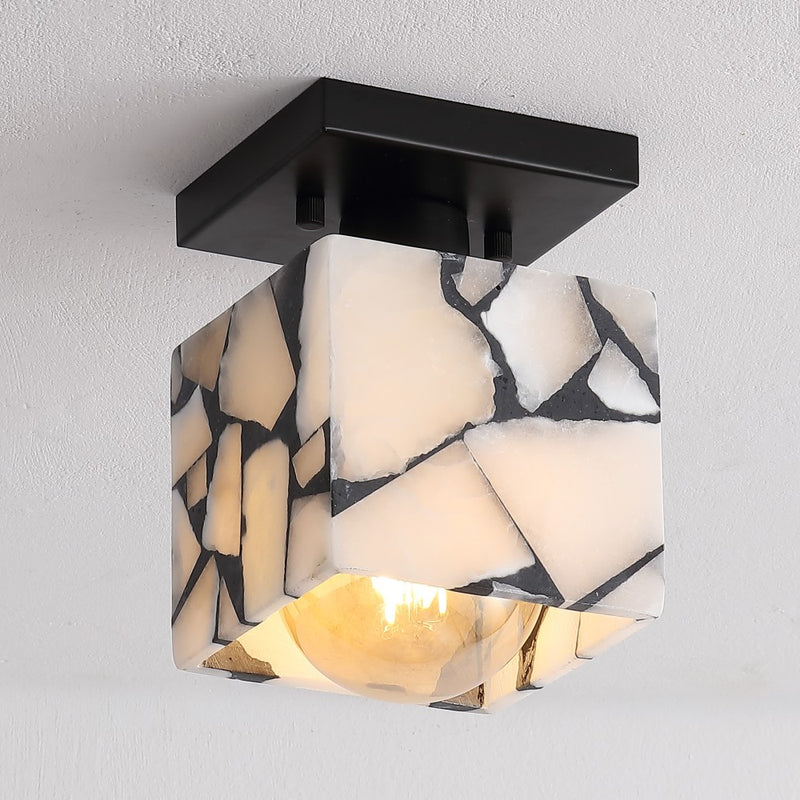 Alessia 1-Light Modern Contemporary Alabaster/Iron Cube LED Semi Flush Mount