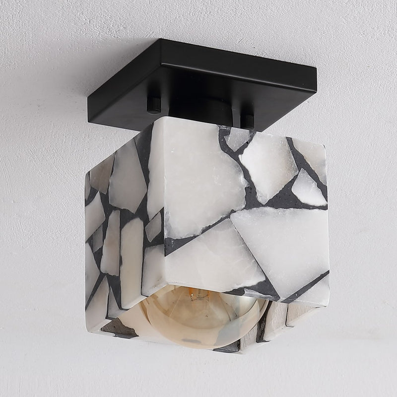 Alessia 1-Light Modern Contemporary Alabaster/Iron Cube LED Semi Flush Mount